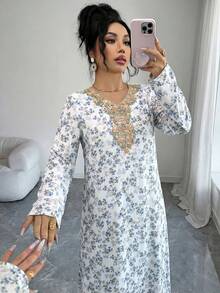 Yasmyna 女士优雅碎花连衣裙 - 藍色 - 查看 3