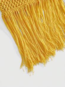 ROMWE 女士纯色镂空流苏下摆针织裙 - 黃色 - 查看 7