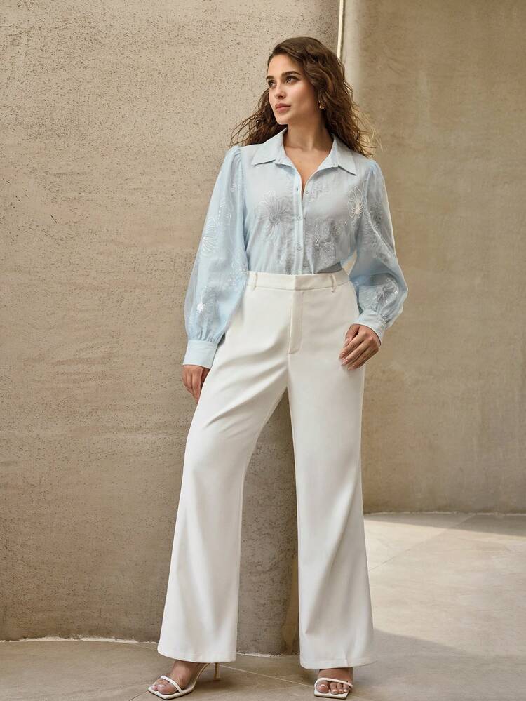 PLUS SIZE WOMEN'S ELEGANT VERSATILE SEQUIN DESIGN HIGH-END BLOUSE, SPRING/SUMMER