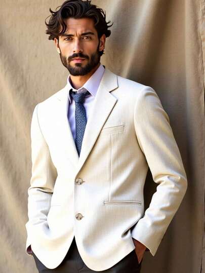 HIMLAND 男士简约纯色翻领商务通勤西装外套