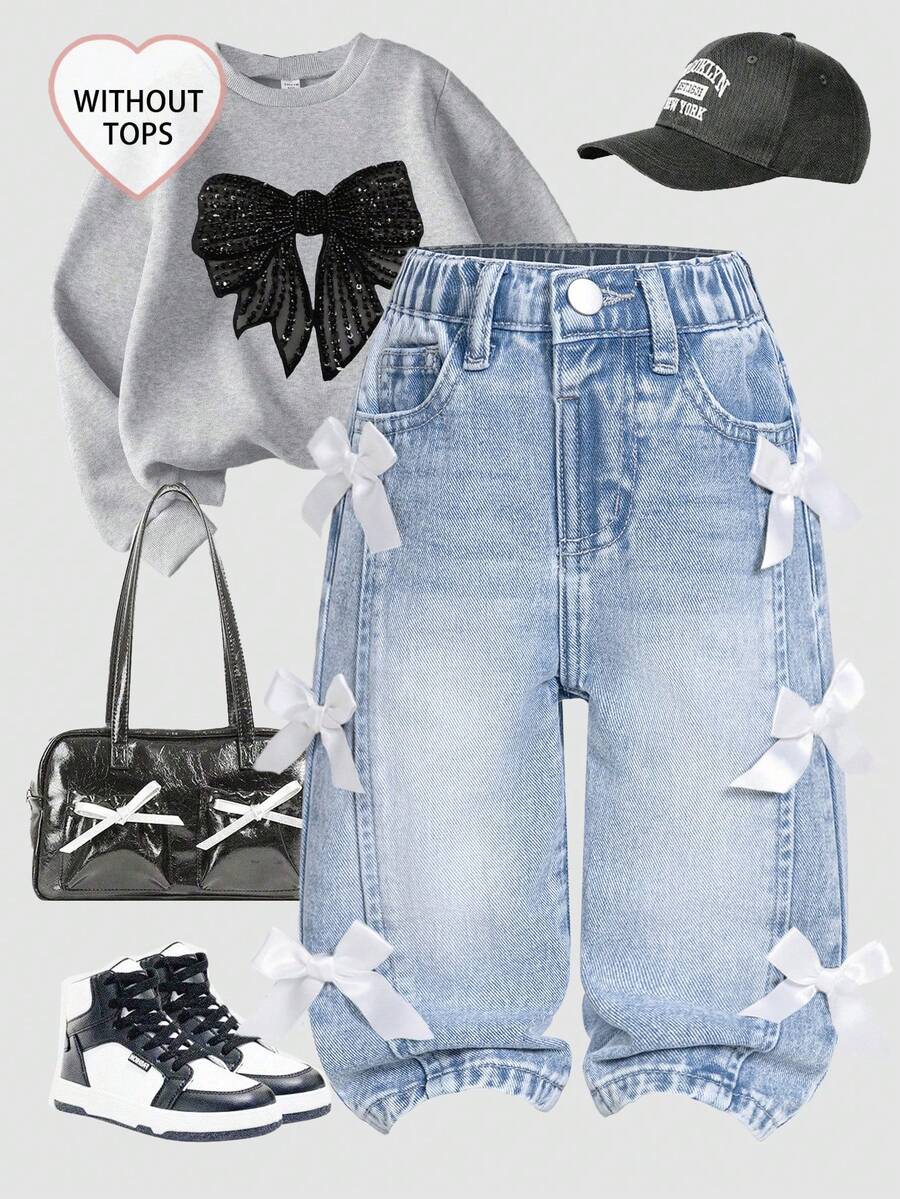 SHEIN Baby/Baby Mädchen Allround Lässige Washed Gerade Bein Jeans - Mittele Waschung - Übersicht 1