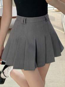 DAZY 女士休闲百褶A字迷你裙，春夏款 - 灰色 - 查看 7