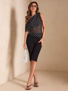 SHEIN BAE Fashionable Sexy Black Polka Dot Mesh Asymmetric Blouse, Spring/Summer - Black - View 3