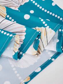 Vestido de estilo medio oriental para niña preadolescente, vestido de manga larga con estampado retro digital de perlas y conchas, adecuado para ir al trabajo, salidas y uso diario - Azul - Ver 3