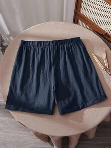 EMERY ROSE Quần short nữ cỡ lớn, màu trơn, cạp chun, có túi, dáng rộng, thoải mái. - Màu xanh hải quân - Xem 2