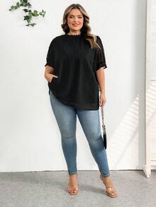 SHEIN CURVE+ 大码夏季休闲波点短袖衬衫/2026/新年 - 黑色 - 查看 7