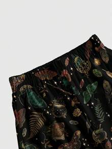 ROMWE Goth Women's Wide Leg Pants, Mysterious Academy Of Dark Magic, Moon And Stars Mysterious Spring, Brown - Black - View 3