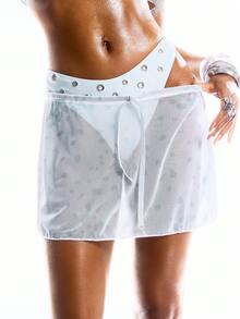 LYSMO Women's Sheer White Minimalist Cover-Up - Mint Green - View 4