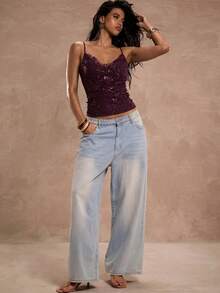 SHEIN BAE 女士纯色吊带修身亮面夏季背心 - 中紫紅色 - 查看 6