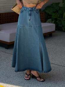 DAZY Women's Loose Casual Denim Skirt, Stylish Design For Spring And Summer Vacation - Blue - View 7