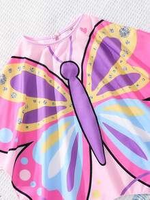 SHEIN Young Girl Butterfly Print Loose Fit Cover-Up - Pink - View 5