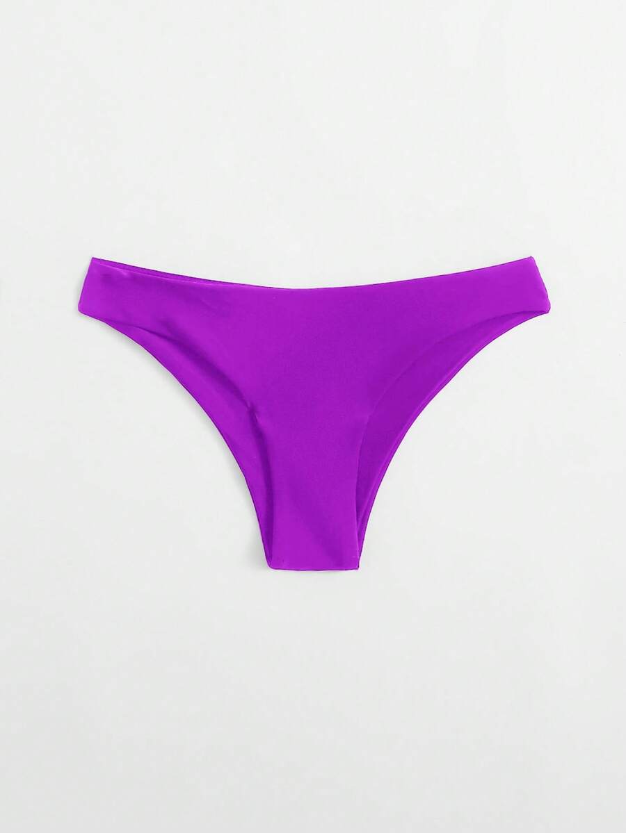Swim Basics Women's Solid Color Halter Tie Sexy Bikini Bottom - Purple - View 1