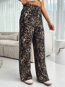 Casual Commuter Leopard Print Straight Leg Pants - Multicolor - View 5
