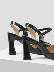 Mnmlis Giày cao gót đen thời trang, đa năng, có khóa cài, kiểu dáng casual, đế dày, dễ xỏ cho nữ. - màu đen - Xem 5