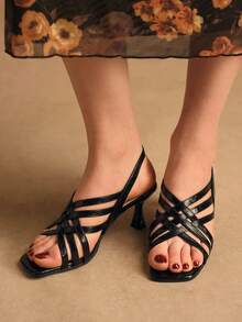 Rosivie Women's Buckle Design Fashion Daily Wear High Heel Sandals - Black - View 2