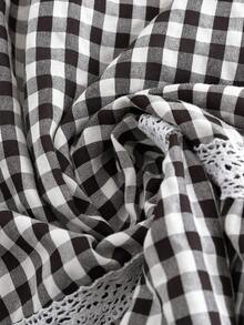 Linhara Đầm nữ cỡ lớn kẻ caro viền ren thời trang thường ngày, thích hợp cho kỳ nghỉ và hẹn hò, phù hợp cho nữ. - Đen và trắng - Xem 6