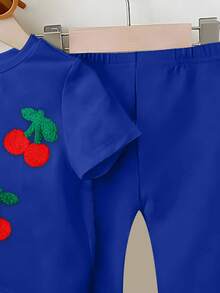2pcs Baby Girls' Cute Cherry Print T-Shirt And Flare Pants Outfit, Comfortable And Versatile For Spring, Summer, Autumn, Winter - Multicolor - View 3