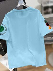 Manfinity Joysei Camiseta de manga corta casual y de moda para hombre con estampado de calavera y letras, para verano - Azul - Ver 2