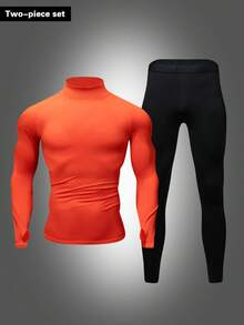Acti Log Men's Orange Collar Slim Fit Long Sleeve Top And Black Pants Sports Suit - Multicolor - View 3
