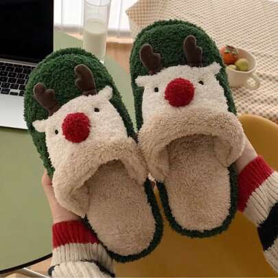 「Pantuflas navideñas para familia (tres colores) - Estilo reno de felpa, cómodas y acogedoras para padre, madre e hijo」