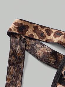 DrisQ 男士性感内衣，豹纹网纱搭配豹纹肩带，简约锐舞派对节日成熟男士风格 - 棕色 - 查看 4