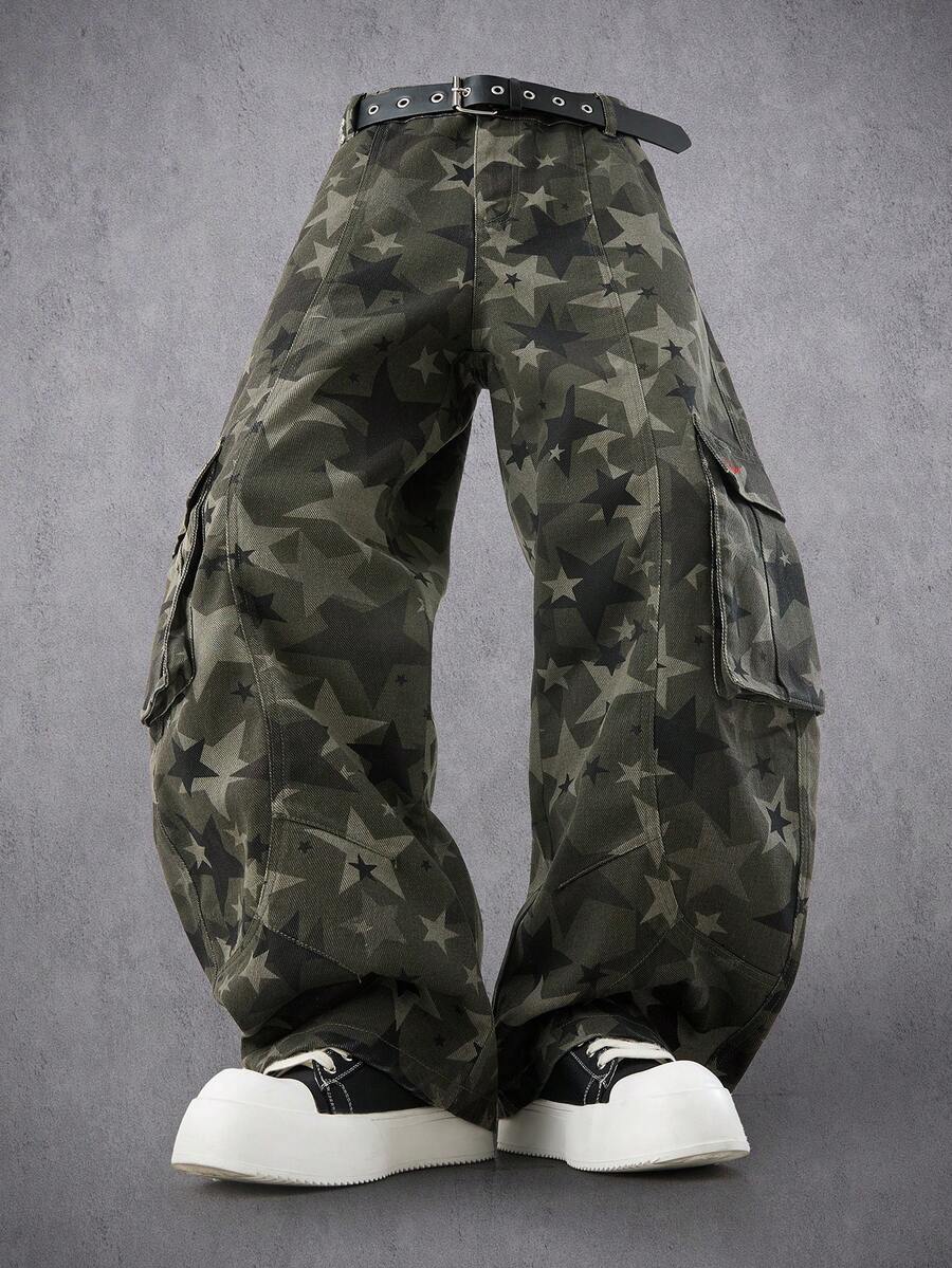 Manfinity Denimwave Men's Street Fashion Casual Multi-Pocket Flared Leg Camouflage Denim Jeans - Multicolor - View 1