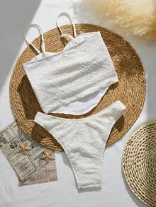 Swim Chiccia 女士白色系带镂空性感沙滩度假两件式比基尼泳衣，夏季 - 白色 - 查看 3