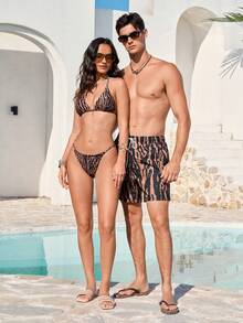 Manfinity VDAYZ Men's Beach Holiday Print Drawstring Pocket Beach Shorts Couple Swim Sets Matching Swimsuits Couple Bathing Suit Set His And Her Swim Suit Set Swimwear Set - Multicolor - View 3