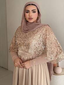 Dazy Plus Plus Size Sequin Patchwork Chiffon Waist Cinched Maxi Party Dress, Pink Sparkly Dress - Sugar Pink - View 2