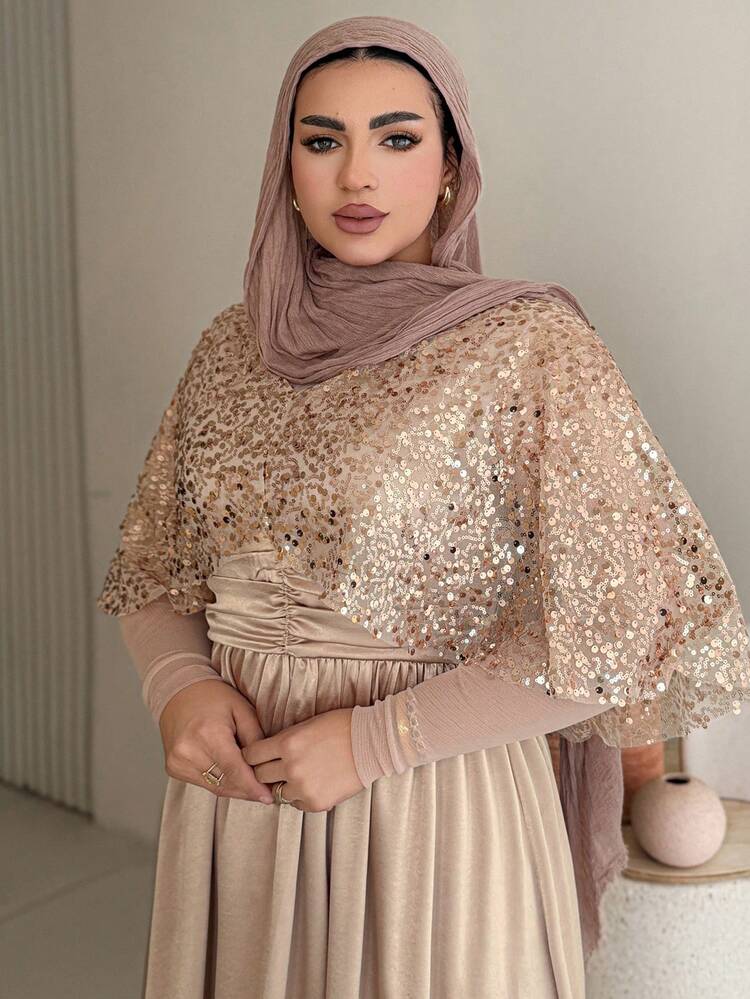 Dazy Plus Plus Size Sequin Patchwork Chiffon Waist Cinched Maxi Party Dress, Pink Sparkly Dress Sundress
