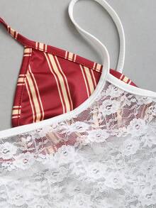 Sweetra Nuevo diseño de camiseta sin mangas asimétrica de 2 en 1 ajustada y con estampado de rayas vintage, para primavera/verano - Multicolor - Ver 5