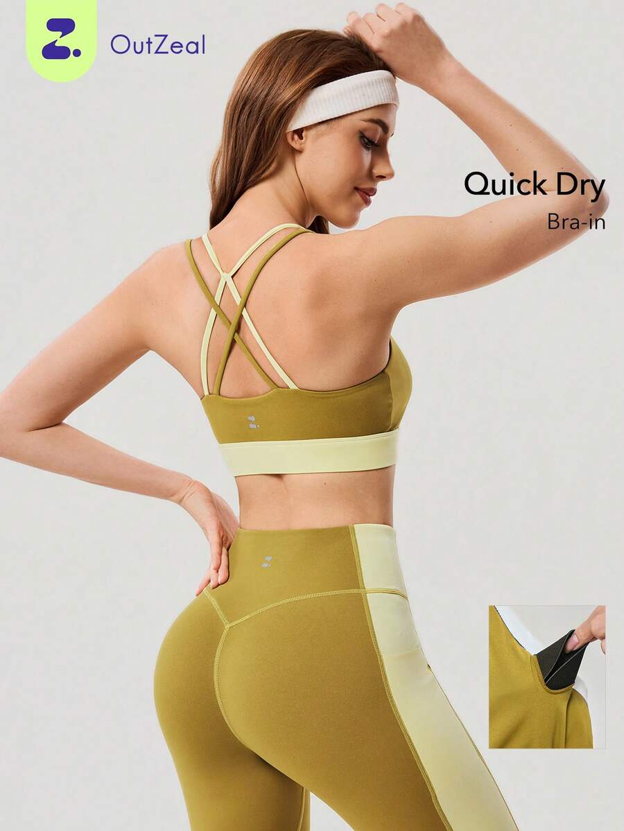 OutZeal Workout Top Women Sports Bra Gym Pilates Outfit Quick-Drying Cross Straps Bra-In Active Tops - Yellow - View 1