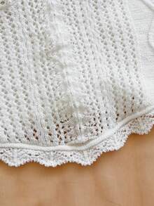 Soleia Top de camiseta de punto de unicolor y diseño calado de moda para mujer - Beis - Ver 5