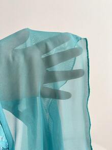 Elamini 女士浅蓝色亮片刺绣网纱吊带背心，性感休闲度假风，春夏款 - 藍色 - 查看 5