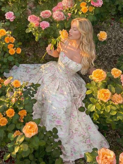 SHEIN MOD Women's Floral Print Ruched Waist Maxi Slip Dress,Floral Dress For Women ,Vacation Outfits Women ,Valentine's Day Dress,Tea Party Dress,Spring/Summer Outfits,Wedding Party Dress,Beach Dress,Spring Dress,Elegant Dresses