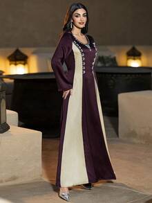 Layrah Đầm dài tay đính đá lấp lánh, thoải mái, phối màu tương phản, giúp tôn dáng. - Nhiều màu - Xem 7