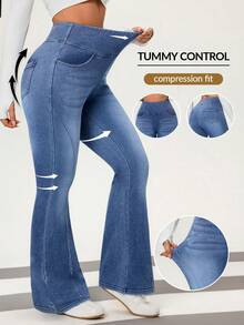 Flexra Flare Leg Design Split Casual Women Denim Jeans - Light Wash - View 1