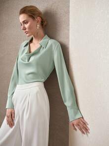 MOTF PREMIUM SWING COLLAR LONG SLEEVE POPLIN SHIRT - Green - View 7