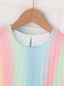 Girls' Chiffon Rainbow Print Cutout Neck Cap Sleeve A-Line Dress, Playful & Elegant, Suitable For Beach, Daily, Party Occasions - Multicolor - View 3