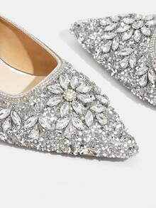 CUCCOO TILAWA 女士银色花朵水钻优雅尖头高跟鞋女式细高跟凉鞋宴会礼服婚鞋。 - 銀色 - 查看 6