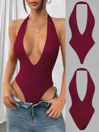 FavEase Siyah, Derin V Yaka, Sırtı Açık Tulum, Esnek, Yumuşak, Rahat, Şık, Günlük, Seksi, Minyon Kadınlar İçin Uygun, İlkbahar/Yaz