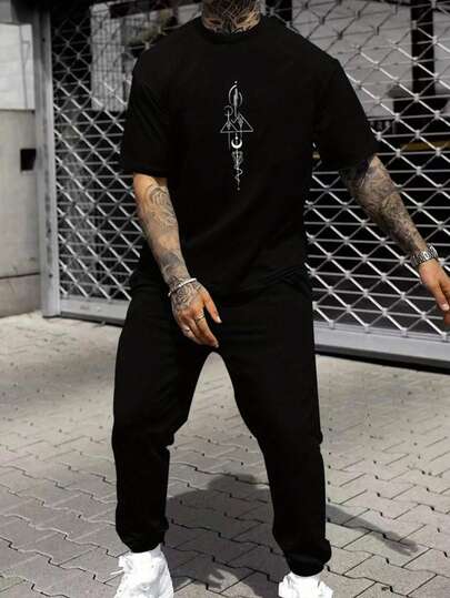 Hombre002y006 Conjunto de Camiseta y Pantalón Casual para Hombre: Estilo Urbano, Cómodo de Llevar Tela suave y transpirable, confort total sin calor. Perfecto para paseos, reuniones y actividades al aire libre. Corte ajustado, diseño minimalista para cualquier ocasión.