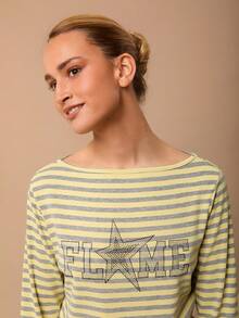 SURIMA Women's Casual Striped Letter & Star Rhinestone Embellished T-Shirt - Yellow - View 1