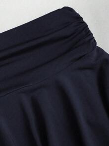 Sweetra 女士夏季古铜色金属花卉吊带背心和褶皱层叠迷你裙套装 - 藏蓝色 - 查看 7