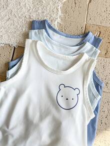 SHEIN Vintaside Kids 3件套婴儿纯色针织柔软圆领无袖连体衣套装，适合男宝宝/女宝宝 - 彩色 - 查看 6