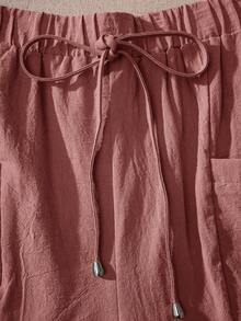 EMERY ROSE Quần short nữ cỡ lớn, màu trơn, cạp chun, kiểu dáng thường ngày, đa năng, có thể mặc hàng ngày. - Gỗ đỏ - Xem 7