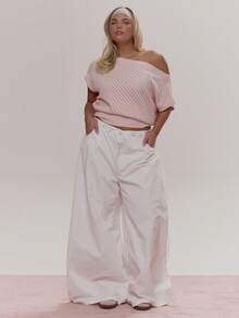MUSERA Wide Leg Tie Eyelet Waist Trousers Cute Cosy Spring Everyday Sugar Swizzle - Cream - View 1