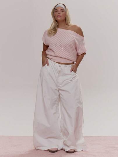 MUSERA Wide Leg Tie Eyelet Waist Trousers Cute Cosy Spring Everyday Sugar Swizzle