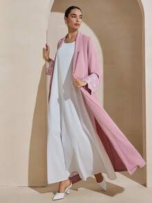 Women's Long Sleeve Elegant Applique Arabic Style Abaya - Coral Pink - View 6