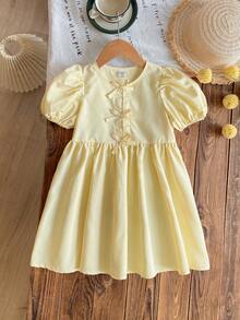 Emery Rose Kids Emery Rose Kids 少女圆领泡泡袖休闲蝴蝶结装饰条纹夏季连衣裙 休闲连衣裙 春季连衣裙 迷人连衣裙 复古连衣裙 - 黑與白 - 查看 3